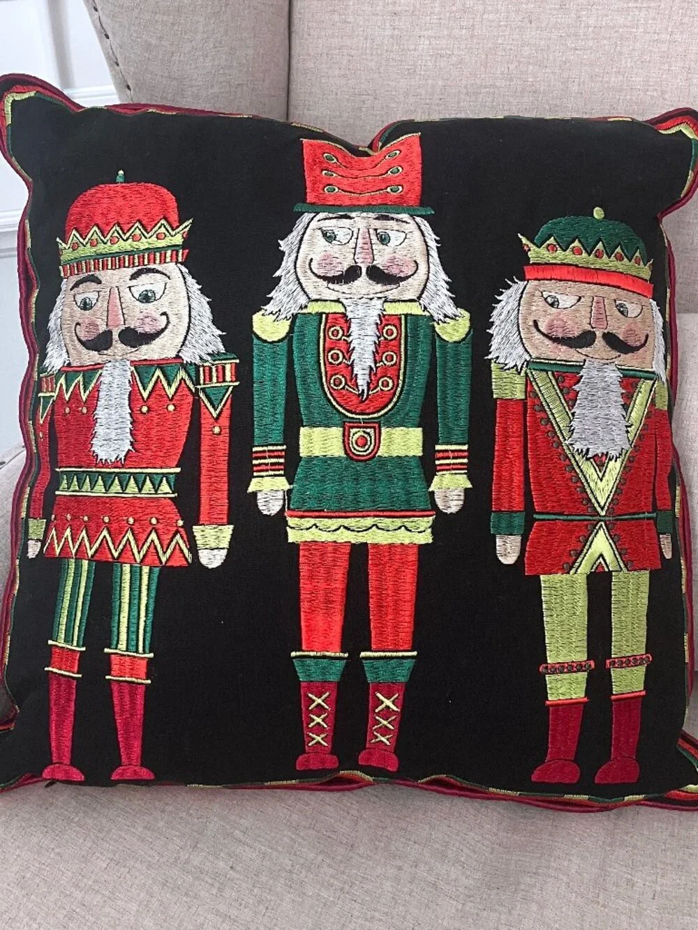 RAZ Imports Embroidered Nutcracker Pillow Cover Christmas Decor